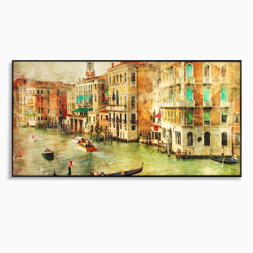 Tablou canvas cu tablou pictura canal venetia, in rama de aluminiu negru